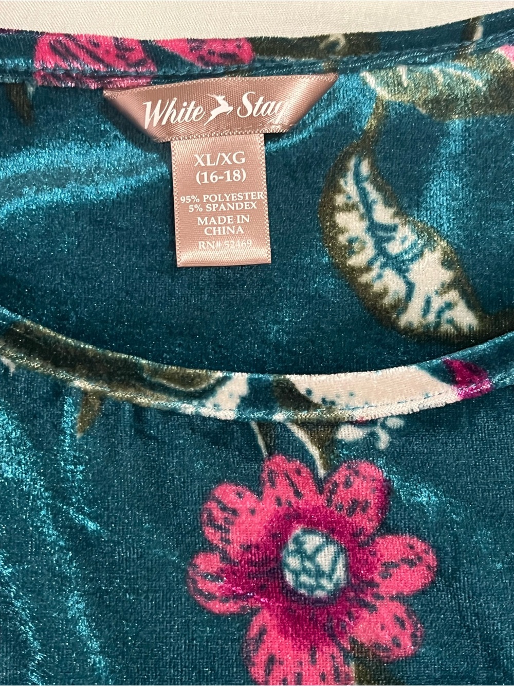 White Stag XL(16-18)Teal Velvet Burnout Sweater Floral Bloom Leaf Dark Romantic - Picture 2 of 9